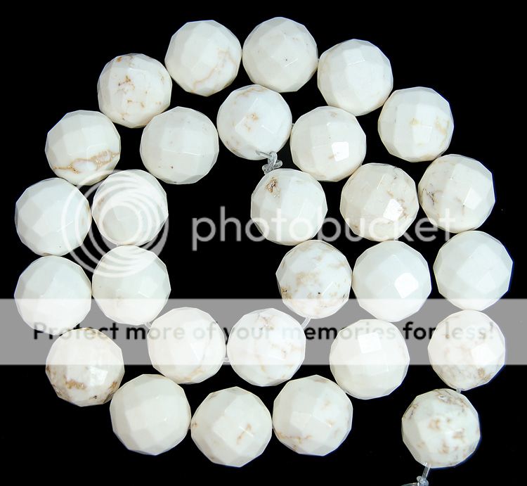 14mm faceted white turquoise round beads 15"